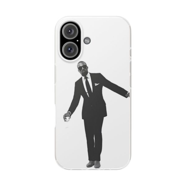 Stylish Kanye West inspired phone case featuring a black and white silhouette of Kanye in a suit, ideal for fans of Kanye West merchandise.