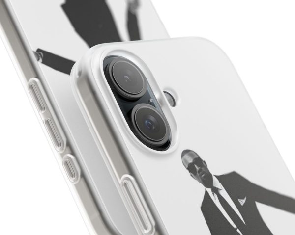 Kanye West Merch phone case featuring a monochrome image of Kanye West in a suit and sunglasses.