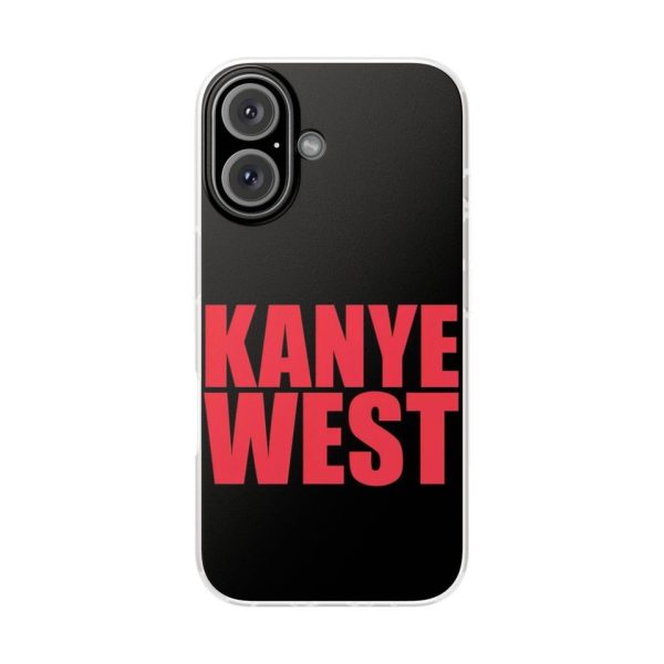 Kanye West merch phone case with bold red text on a black background.