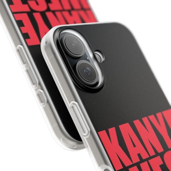Kanye West Merch phone case with bold red text on a black background.
