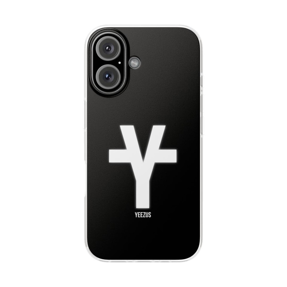 Yeezus Kanye West logo phone case, black with white Yeezus logo, stylish and trendy Kanye West merchandise accessory.