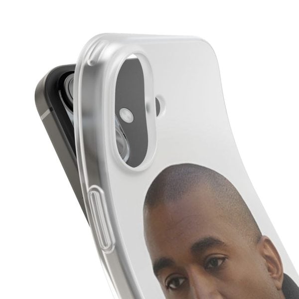 Kanye West Merch phone case featuring a close-up image of a young man's haircut and face, with a white background. Perfect for fans wanting stylish Kanye-themed accessories.