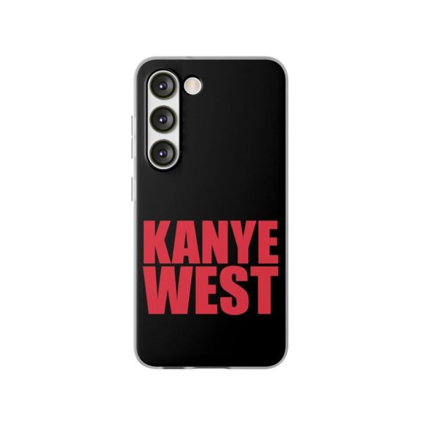 Kanye West merch phone case with bold red text on a black background.