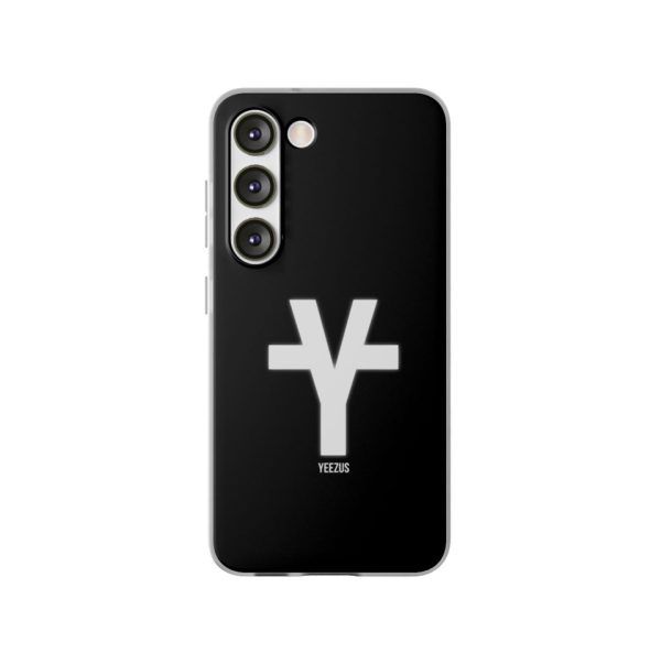 Yeezus logo phone case for Kanye West merch, black and white design, compatible with iPhone, featuring Yeezus branding and iconic Y-shaped logo.
