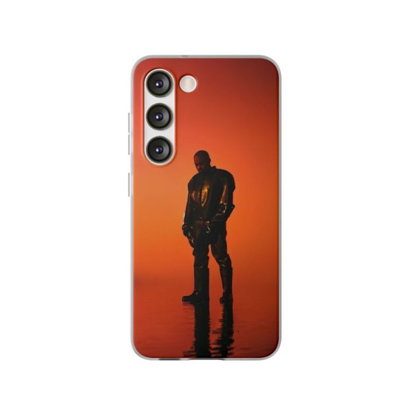Kanye West merchandise phone case featuring artist silhouette against a sunset background.