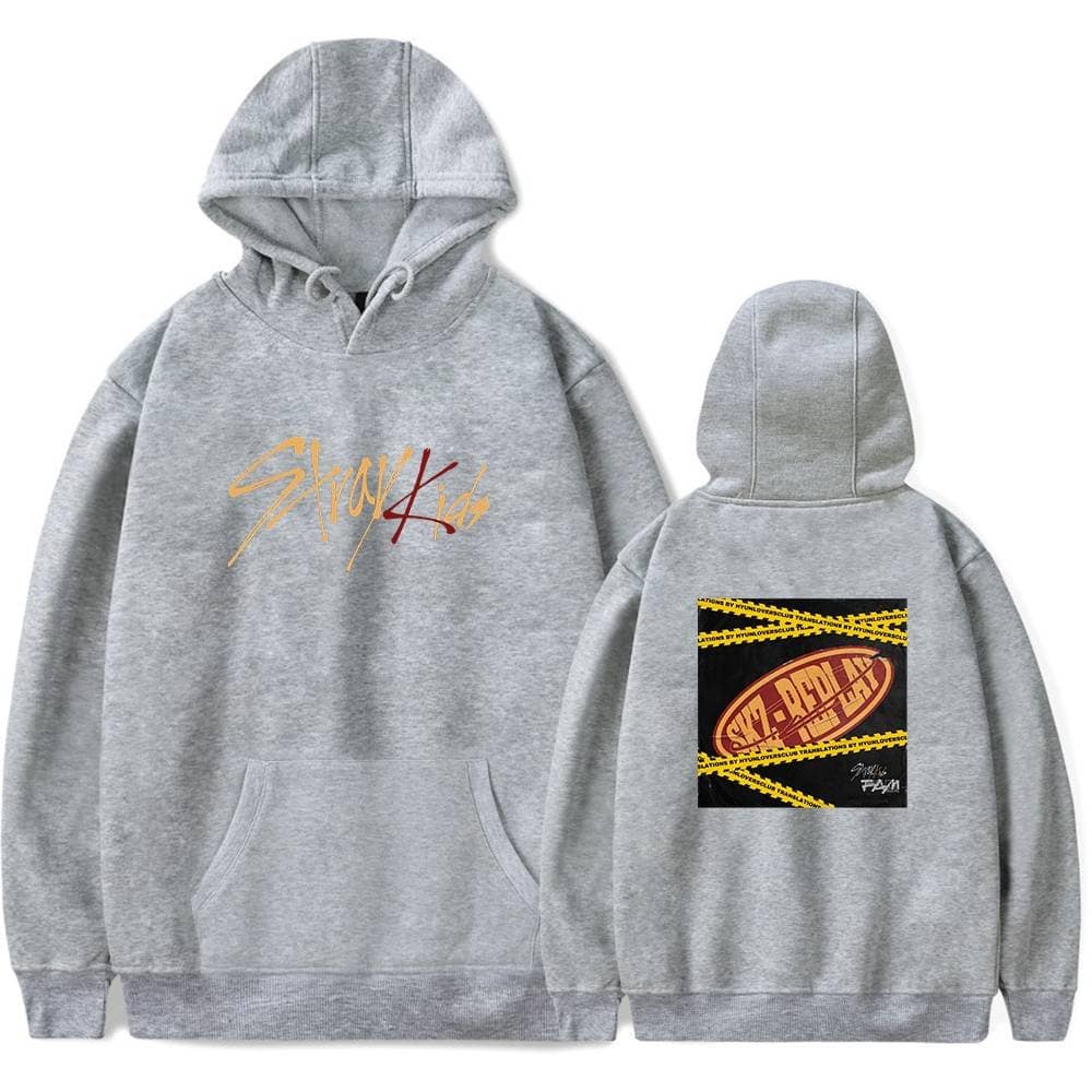 Gray hoodie with "Skate 4 Kidz" graphic on front and back design inspired by Kanye West merchandise. Perfect for fans of Kanye West's clothing line and streetwear enthusiasts.