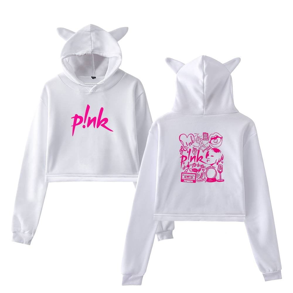 Pink hoodie with playful graphic designs on the back and front, featuring cartoon elements, lips, and text, perfect for fans of Kanye West merch.