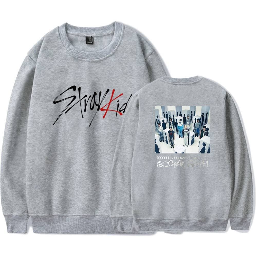 Gray Kanye West "Stray Kid" sweatshirt with graphic print featuring a group of people.