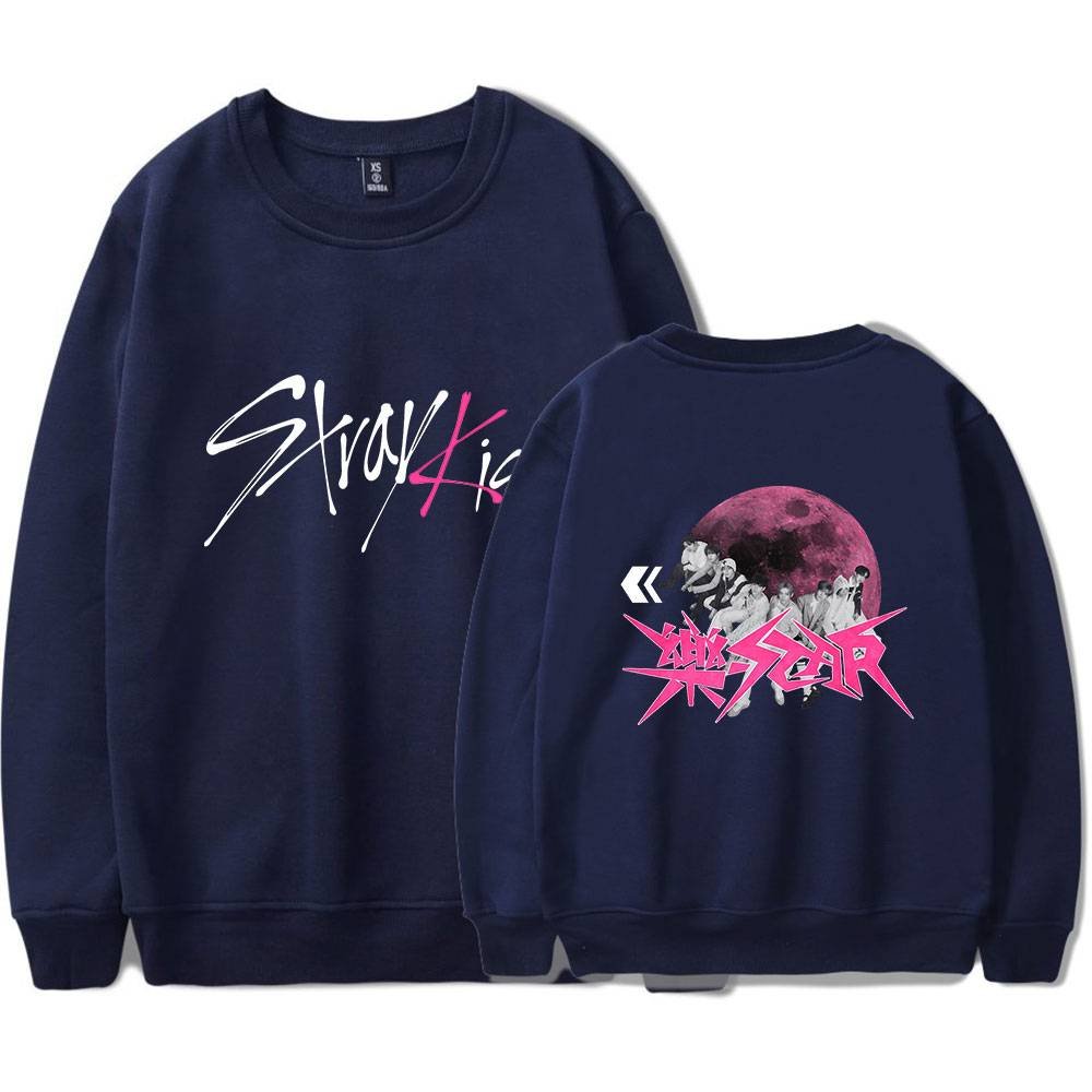 Kanye West merch sweatshirt featuring "Stray Kids" graphic design with bold, colorful text and imagery. Perfect for fans of Kanye West and streetwear fashion. High-quality comfort and style.